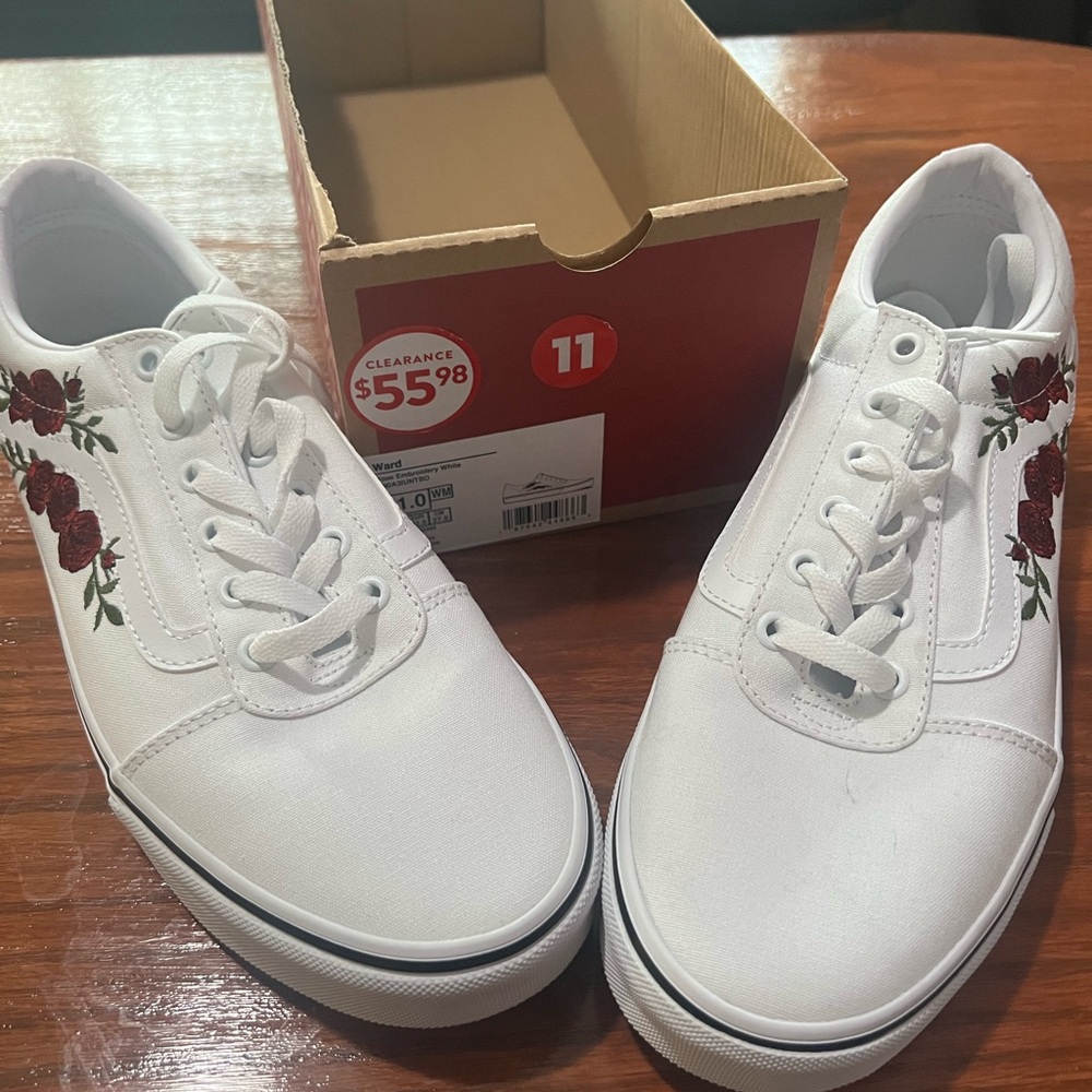 Vans White and Red Classic Skate Sneakers